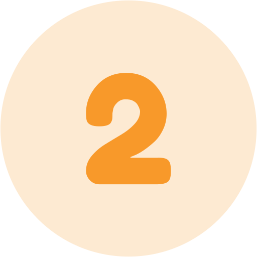 Orange number 2 inside peach circle, step two in ordered list.