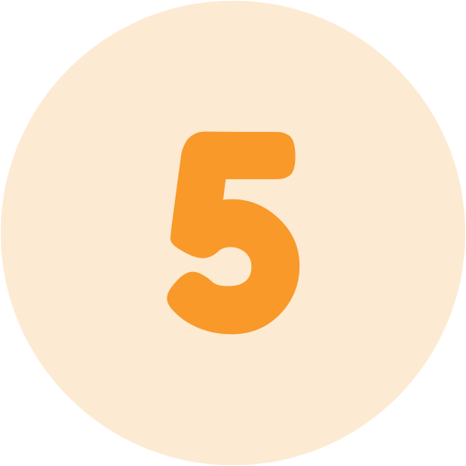 Orange number 5 inside peach circle, step five in a process.